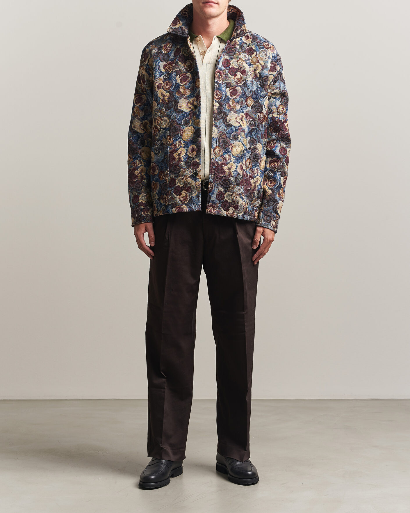 Homme | Chemises | LES DEUX | Flower Jaquard Overshirt Blue Multi