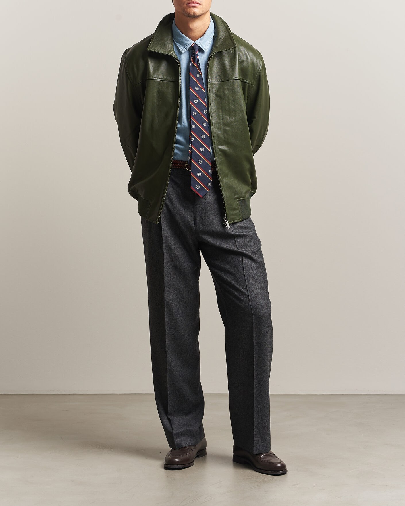 Homme | Manteaux Et Vestes | LES DEUX | Leather Varsity Jacket Rifle Green