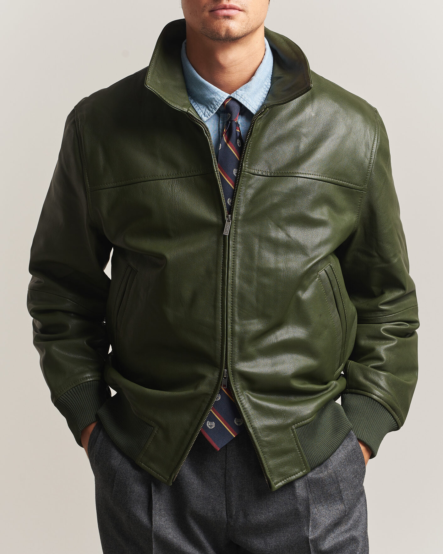 Homme | Manteaux Et Vestes | LES DEUX | Leather Varsity Jacket Rifle Green