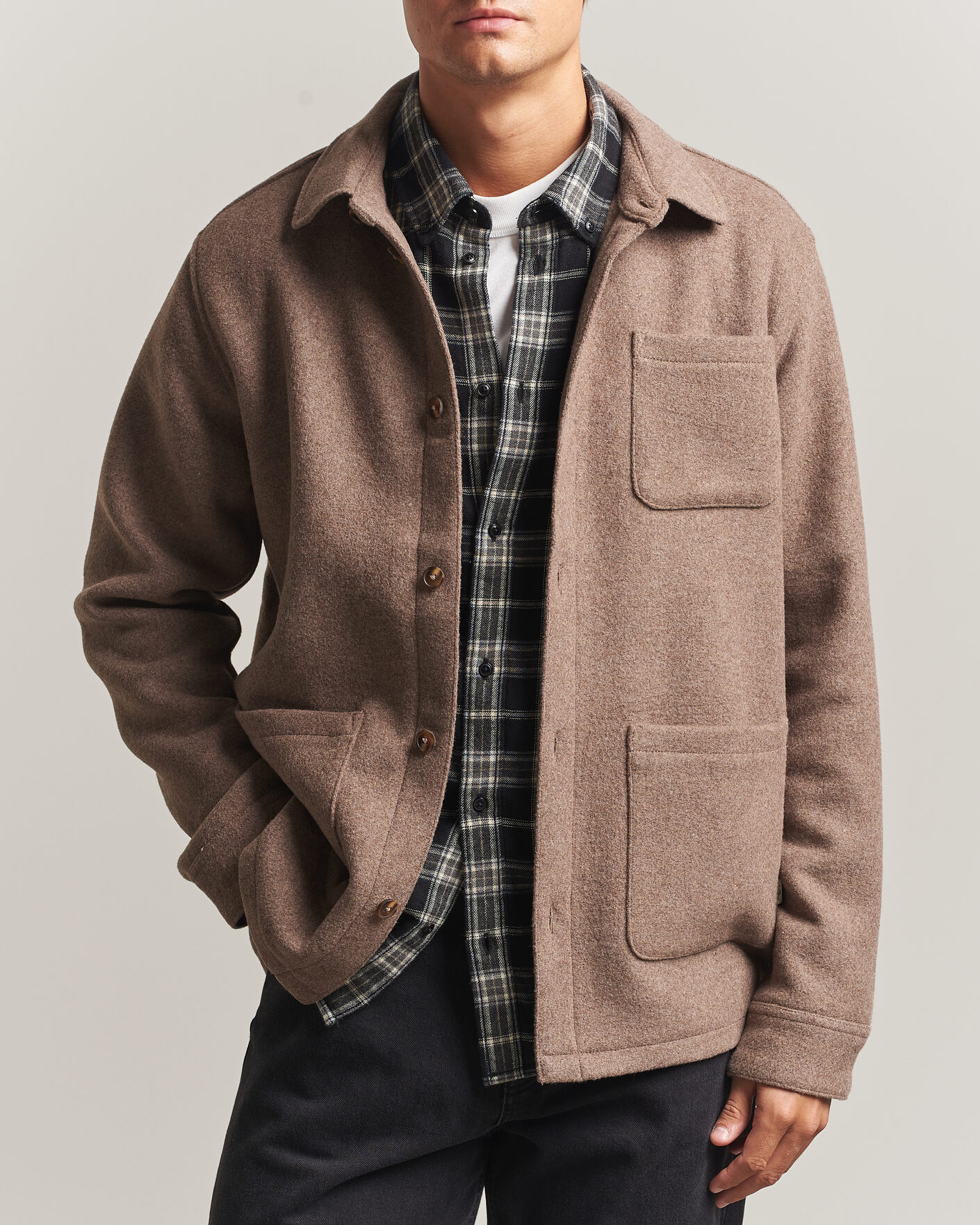 Homme | Chemises | LES DEUX | Wool Overshirt Dark Sand Melange