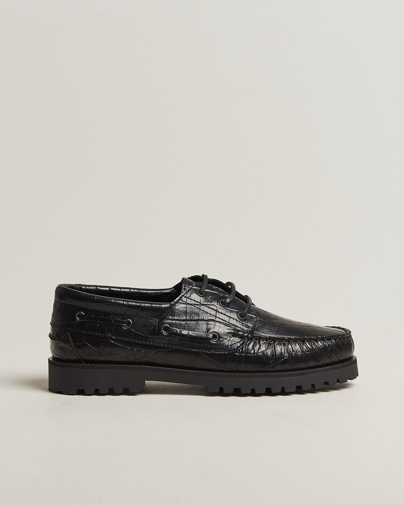 Homme | Chaussures Bateau | LES DEUX | Croco Boat Shoe Black