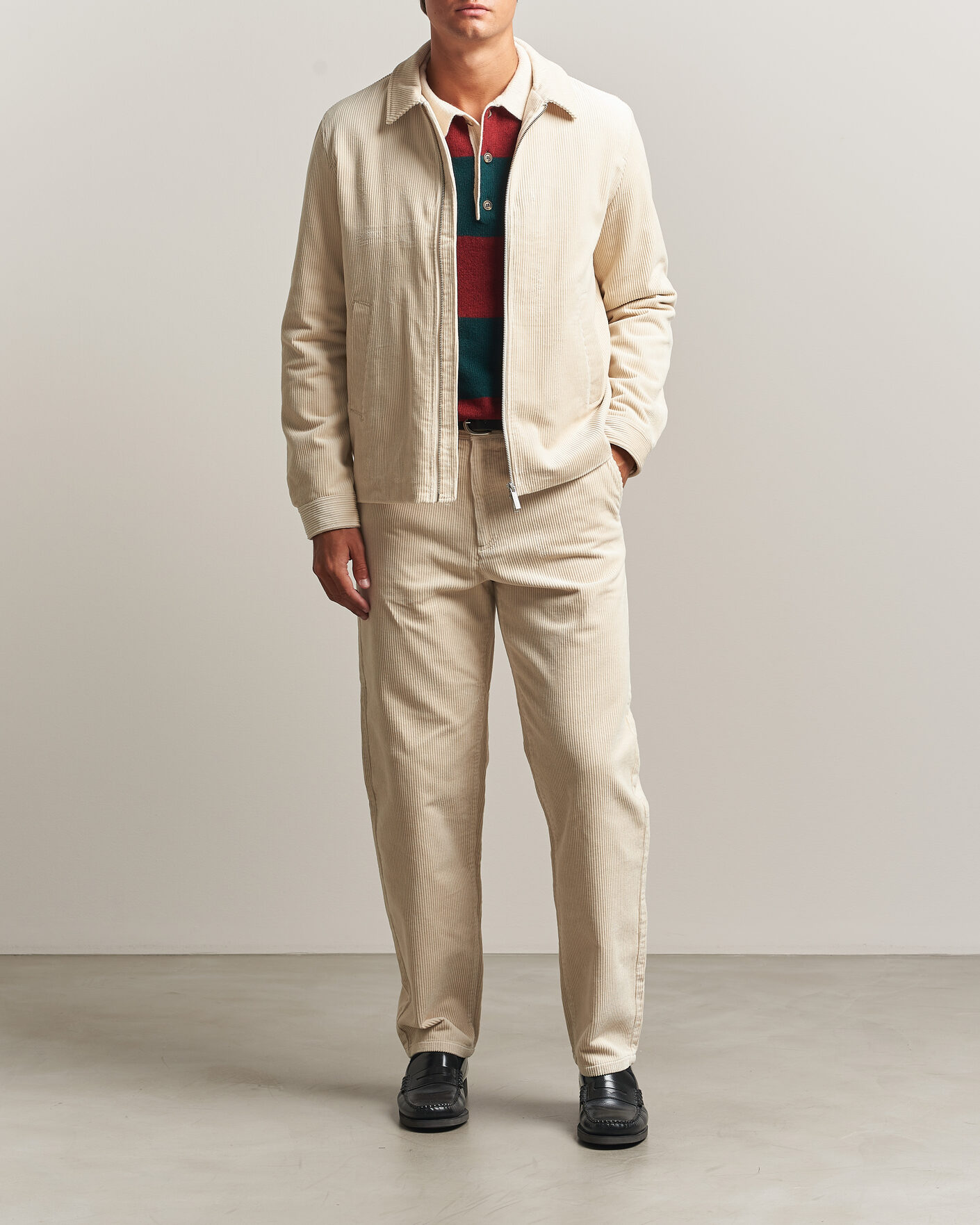 Homme | Manteaux Et Vestes | LES DEUX | Corduroy Zipper Coach Jacket Ivory