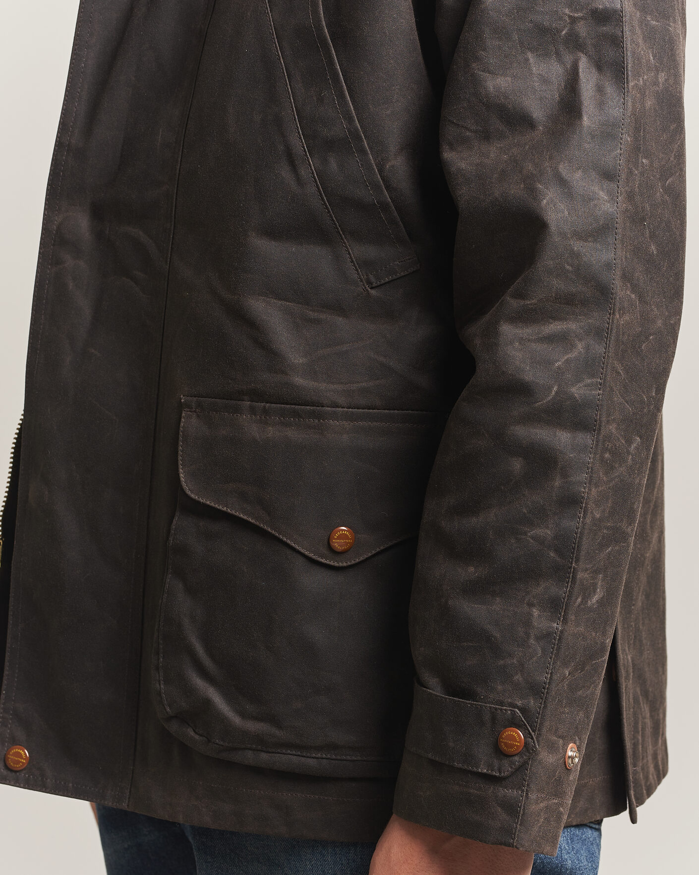 Homme | Manteaux Et Vestes | Manifattura Ceccarelli | Rain Caban Wax Cloth Chocolate