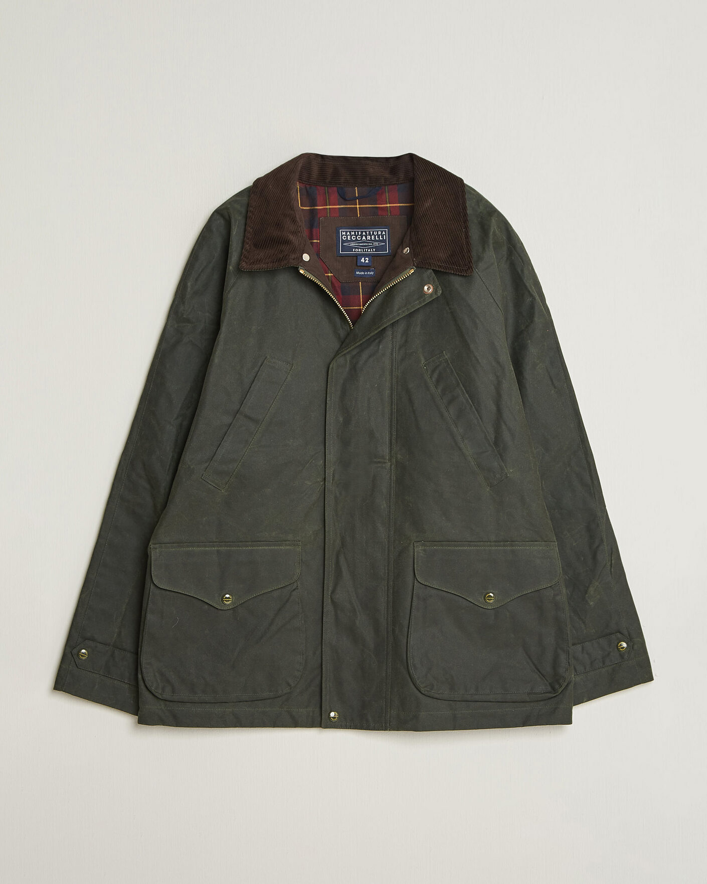 Homme | Manteaux Et Vestes | Manifattura Ceccarelli | Rain Caban Wax Cloth Dark Green