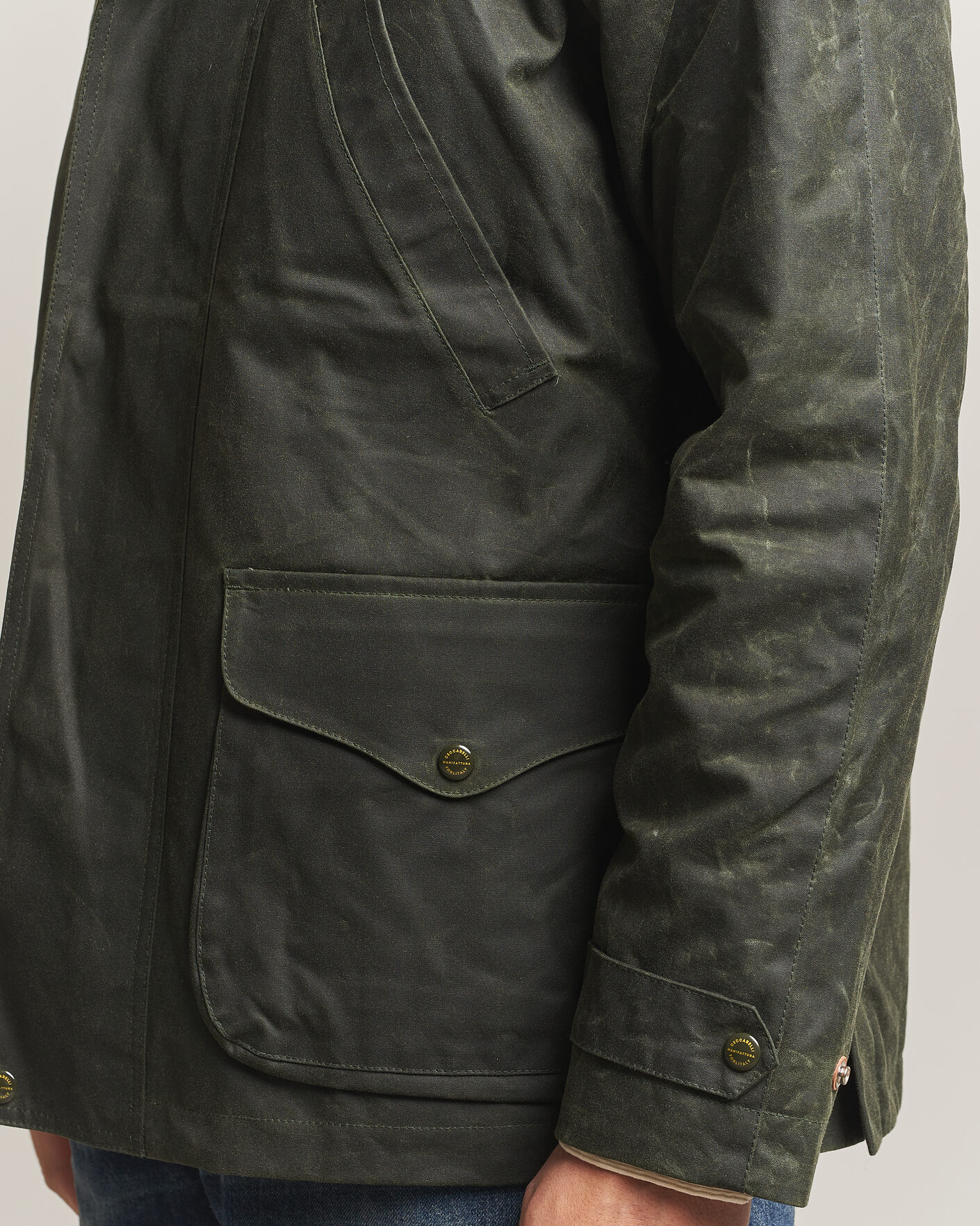 Homme | Manteaux Et Vestes | Manifattura Ceccarelli | Rain Caban Wax Cloth Dark Green