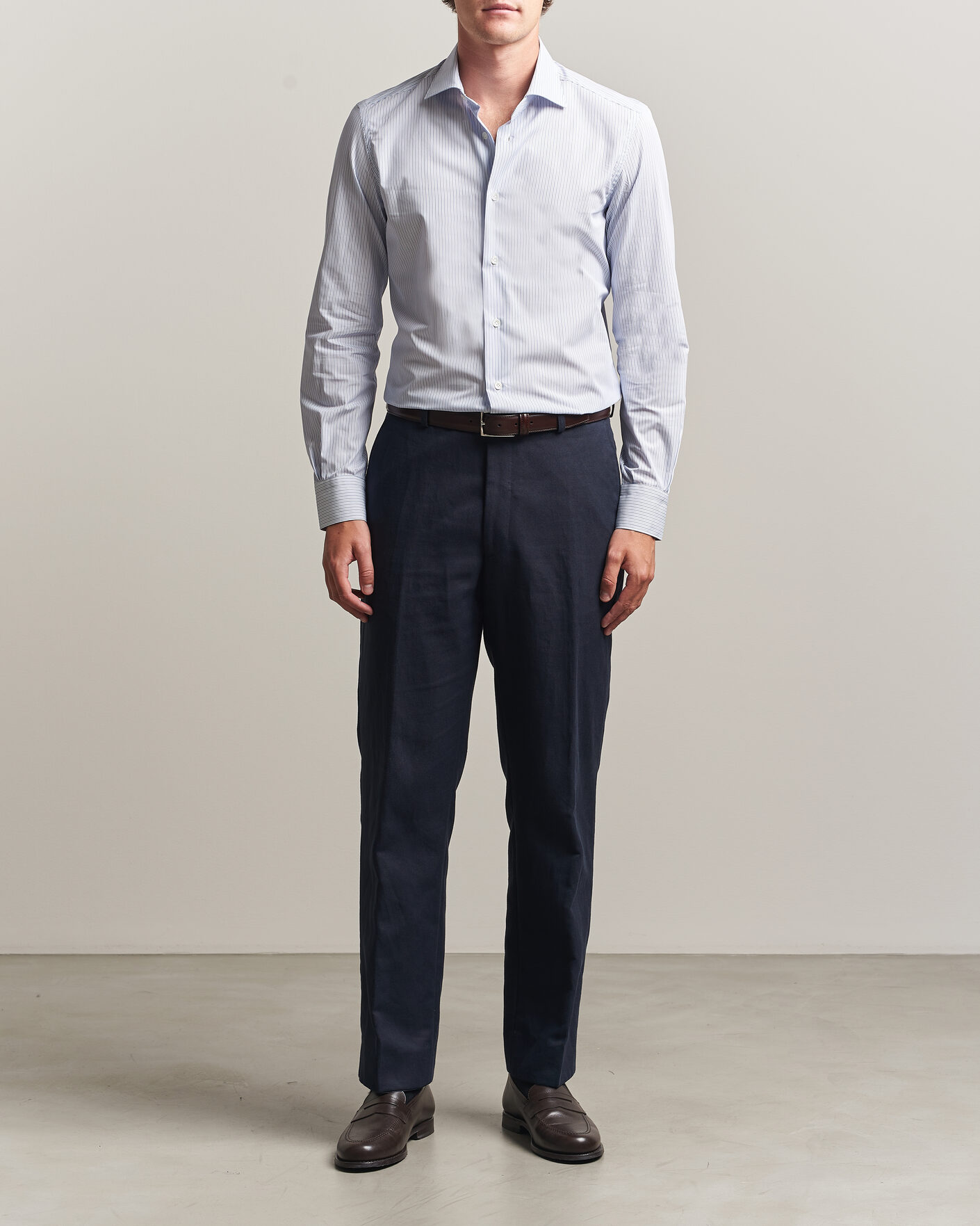 Homme | Chemises | Mazzarelli | Soft Cotton Popeline Shirt Blue Stripe