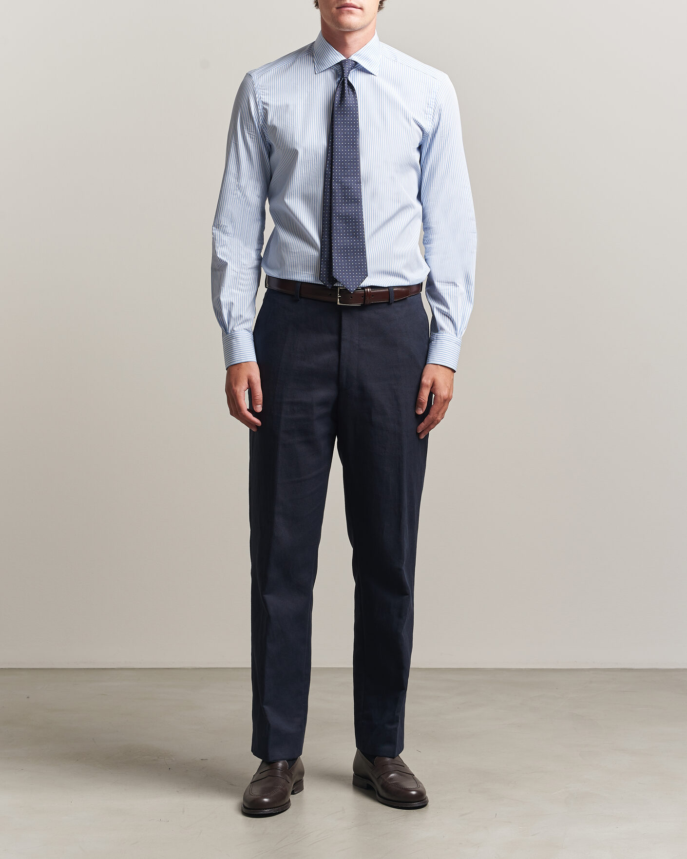 Homme | Chemises | Mazzarelli | Soft Cotton Popeline Shirt Light Blue Stripe