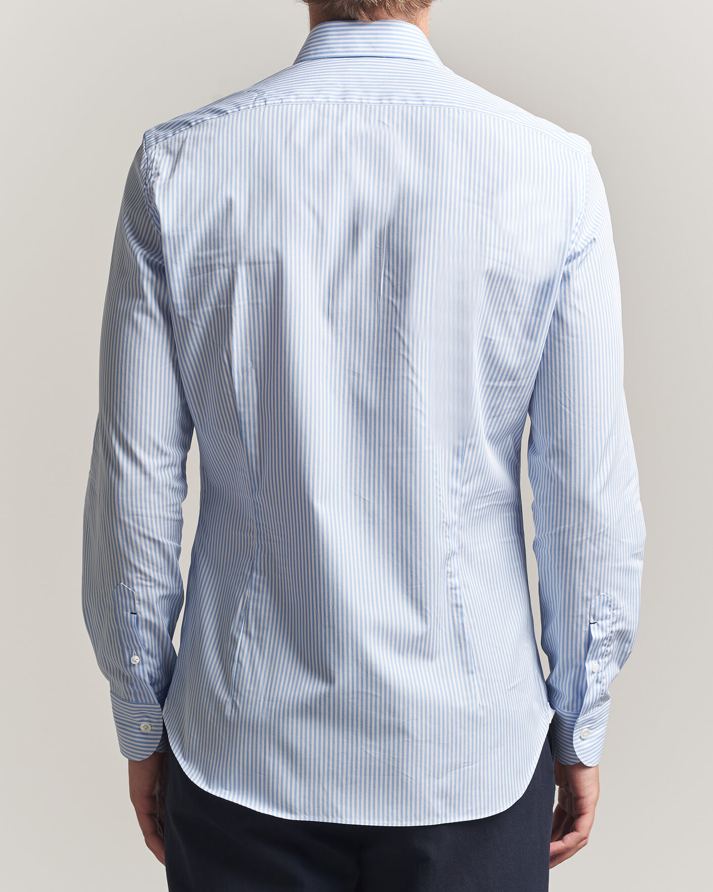 Homme | Chemises | Mazzarelli | Soft Cotton Popeline Shirt Light Blue Stripe