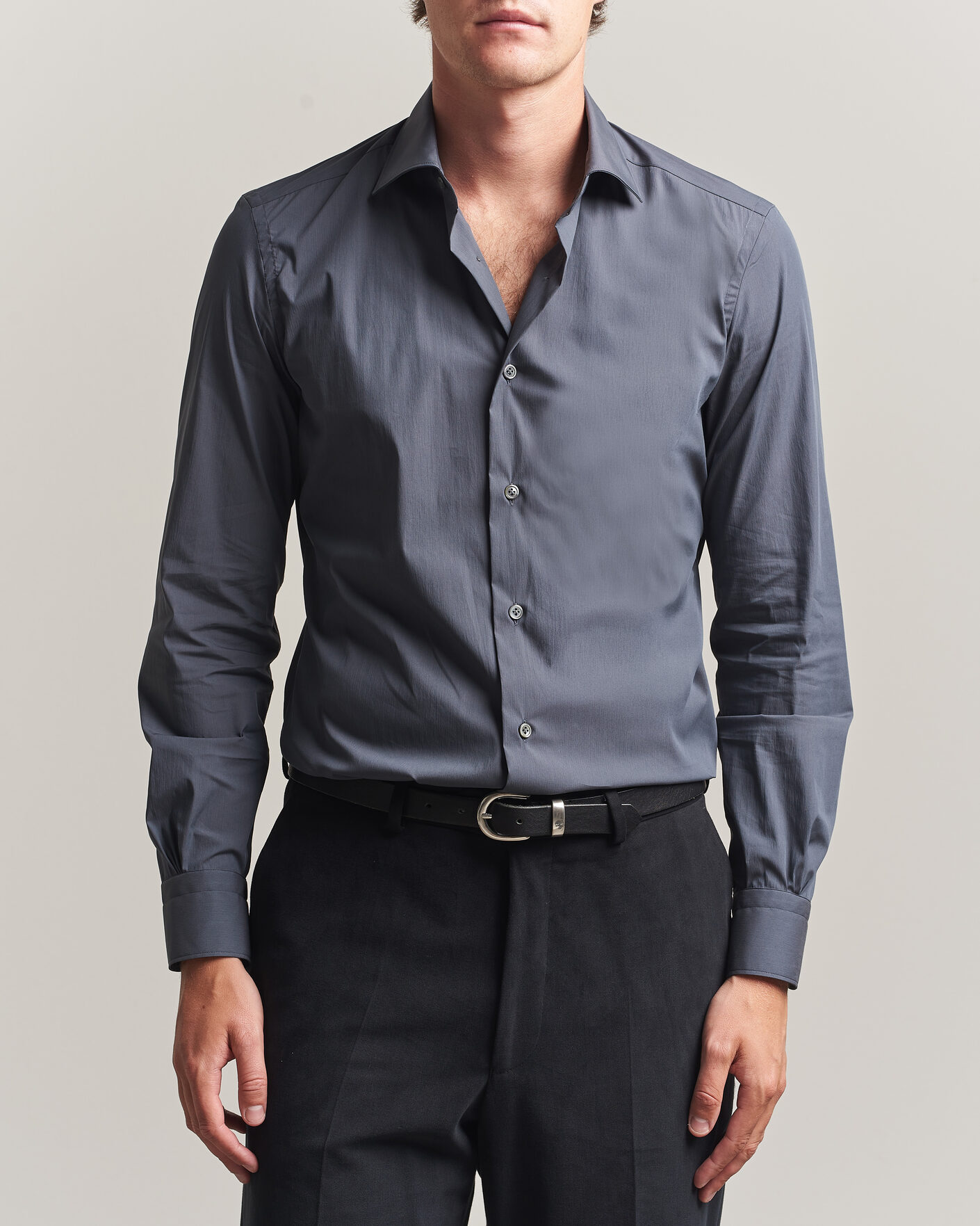 Homme | Chemises | Mazzarelli | Soft Cotton Popeline Shirt Grey