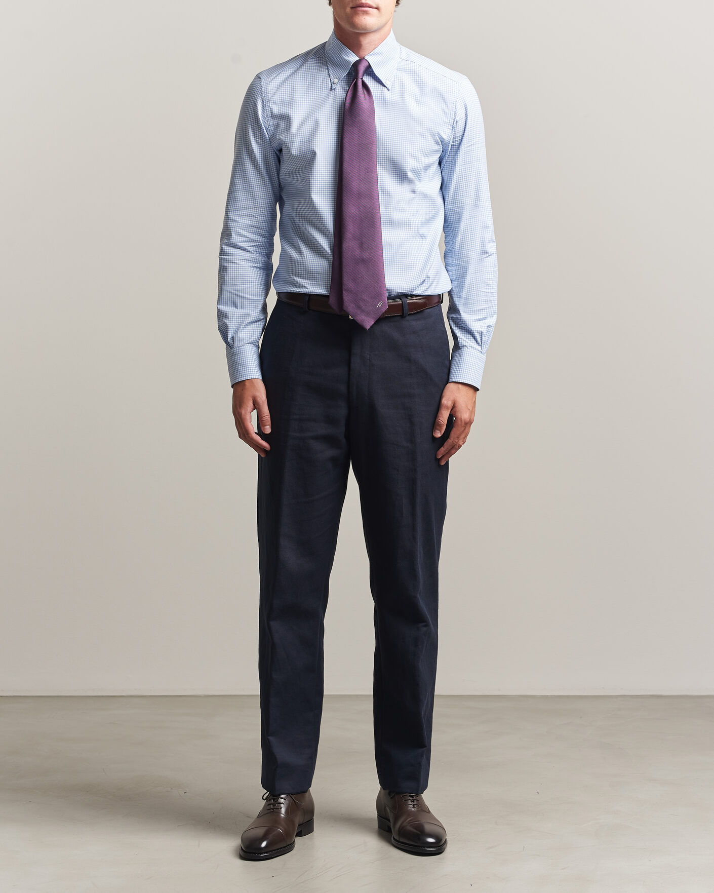 Homme | Chemises | Mazzarelli | Soft Oxford Button Down Shirt Light Blue Check