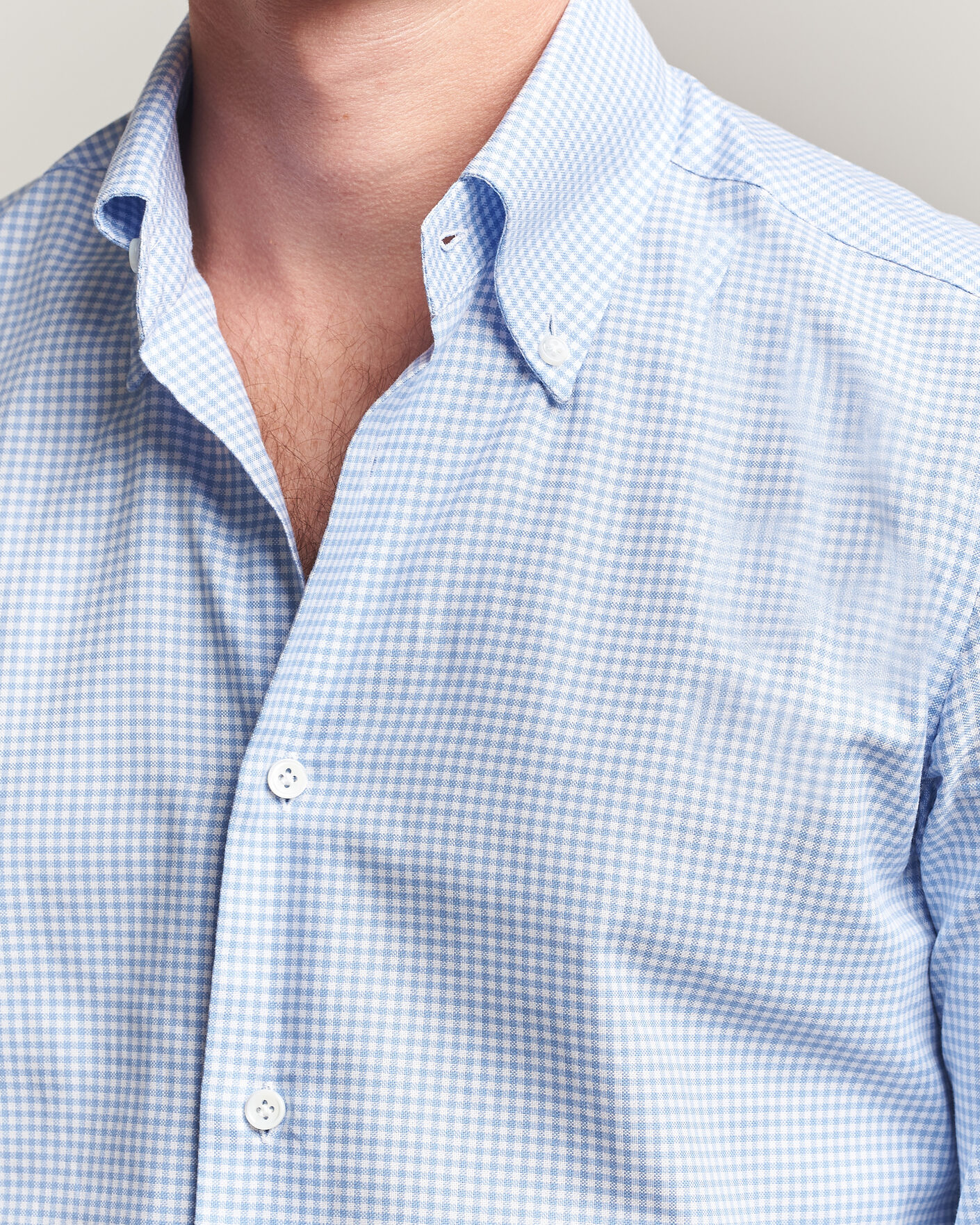Homme | Chemises | Mazzarelli | Soft Oxford Button Down Shirt Light Blue Check