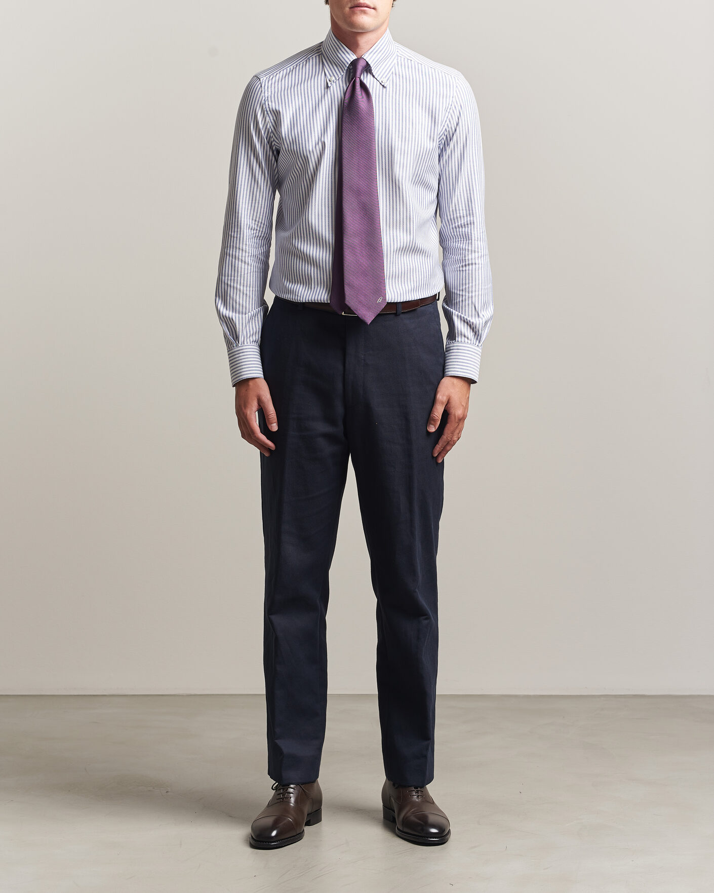 Homme | Chemises | Mazzarelli | Soft Oxford Button Down Shirt Blue Stripe