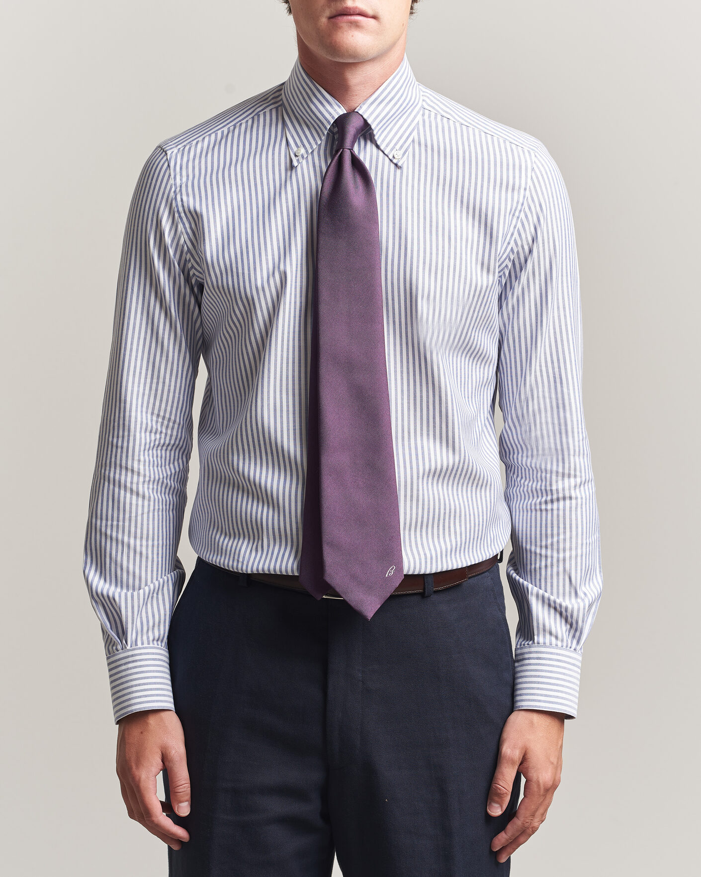 Homme | Chemises | Mazzarelli | Soft Oxford Button Down Shirt Blue Stripe