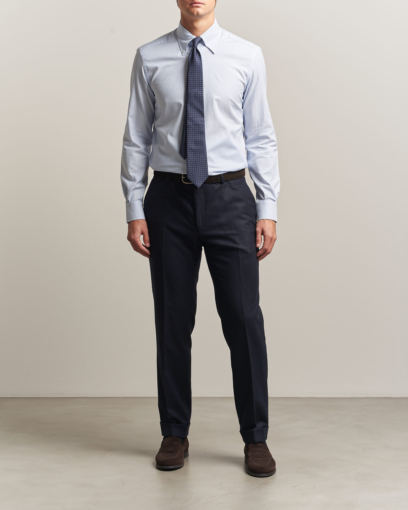 Homme | Chemises | Mazzarelli | Soft Oxford Button Down Shirt Light Blue Stripe