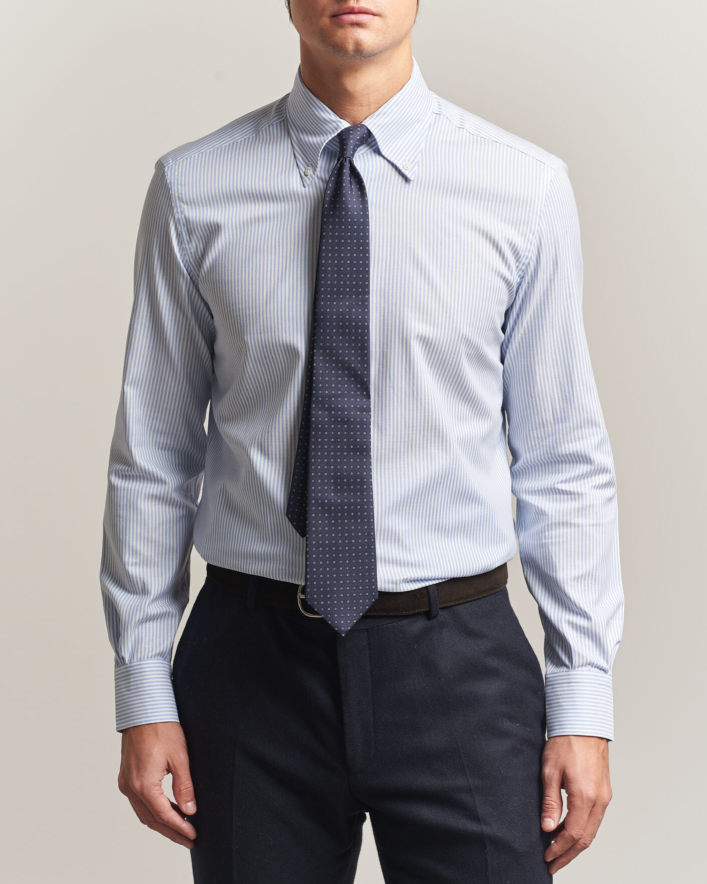 Homme | Chemises | Mazzarelli | Soft Oxford Button Down Shirt Light Blue Stripe