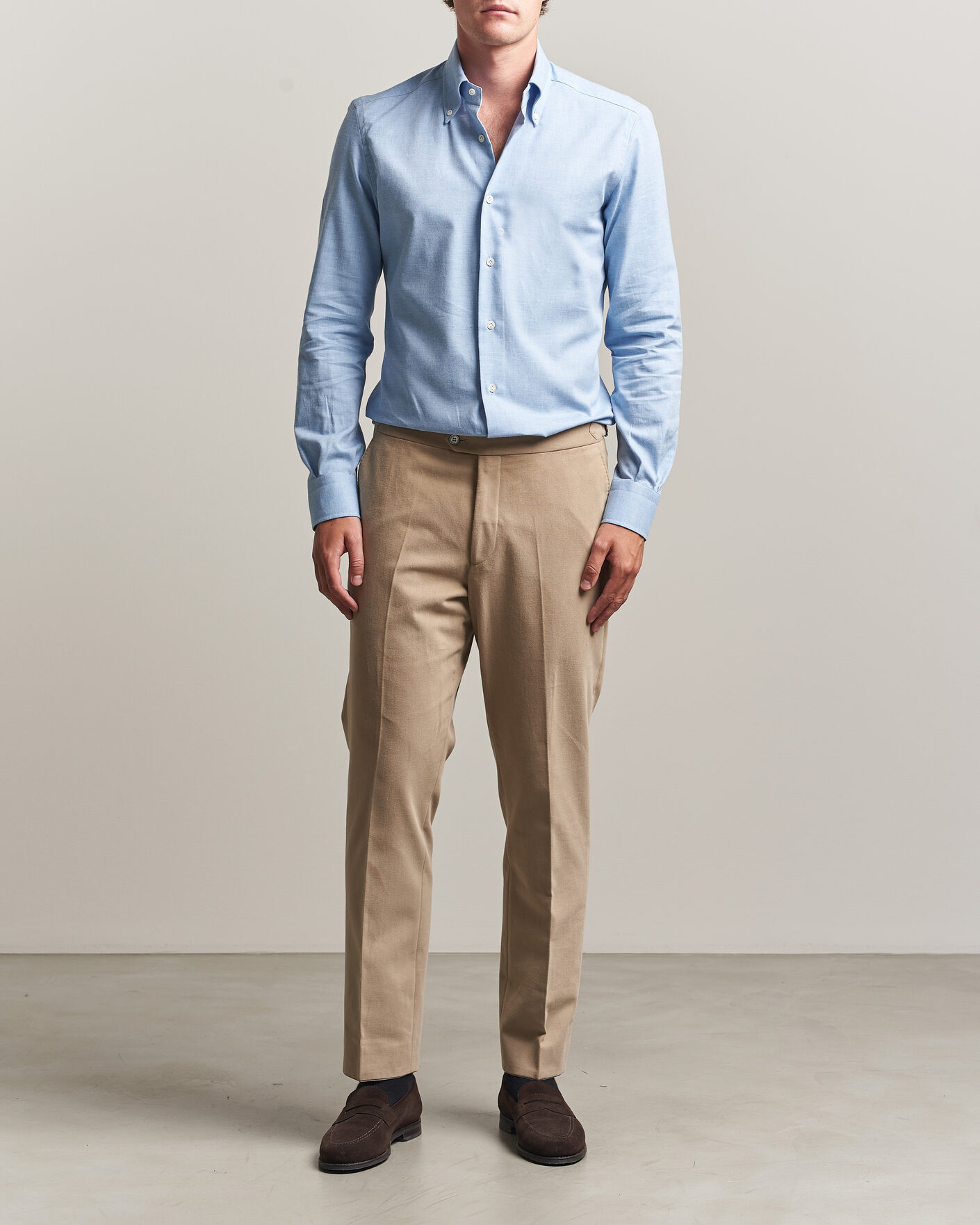 Homme | Chemises | Mazzarelli | Soft Flannel Button Down Shirt Light Blue