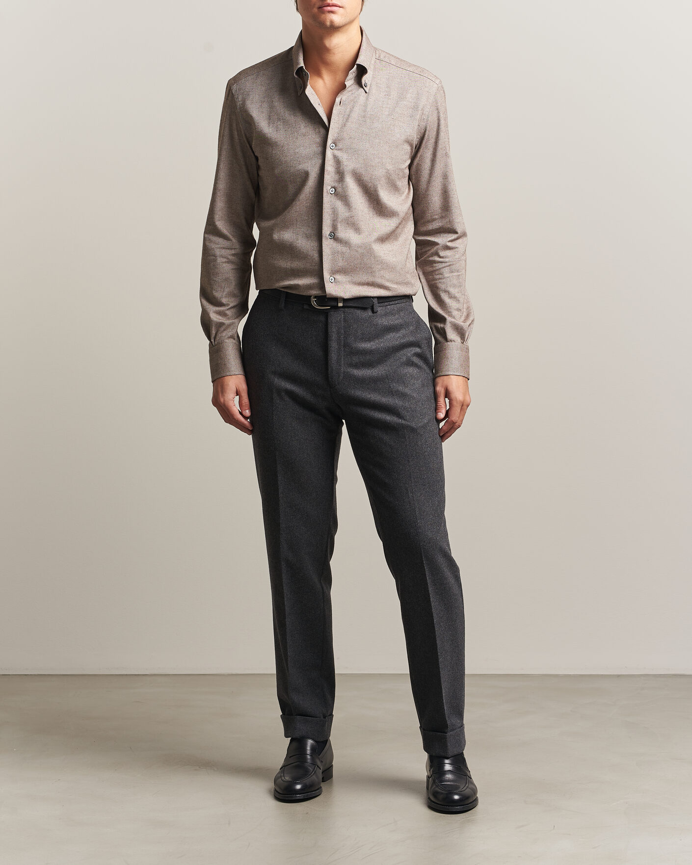 Homme | Chemises | Mazzarelli | Soft Flannel Button Down Shirt Taupe