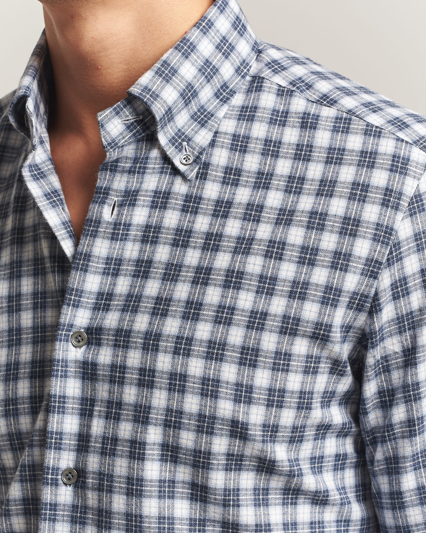 Homme | Chemises | Mazzarelli | Soft Flannel Button Down Shirt Navy