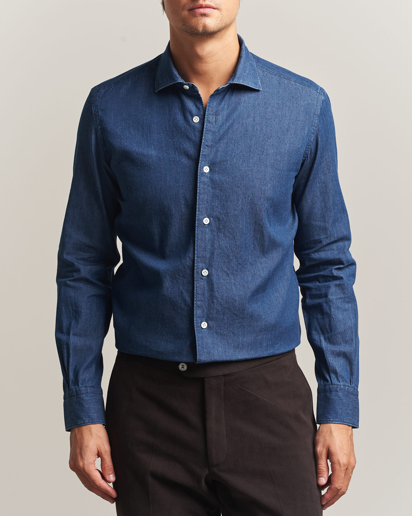 Homme | Chemises | Mazzarelli | Soft Denim Shirt Blue Wash