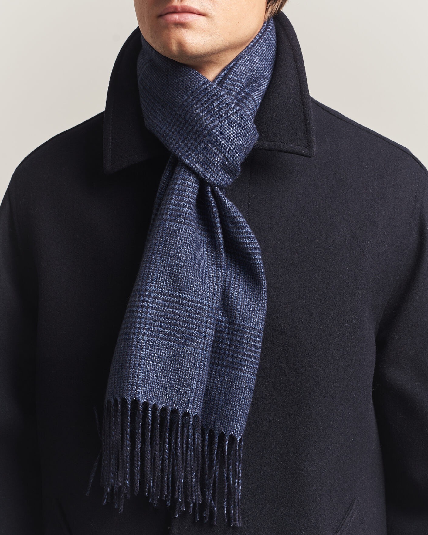 Homme | Écharpes | Piacenza Cashmere | Cashmere/Silk Glencheck Scarf Navy