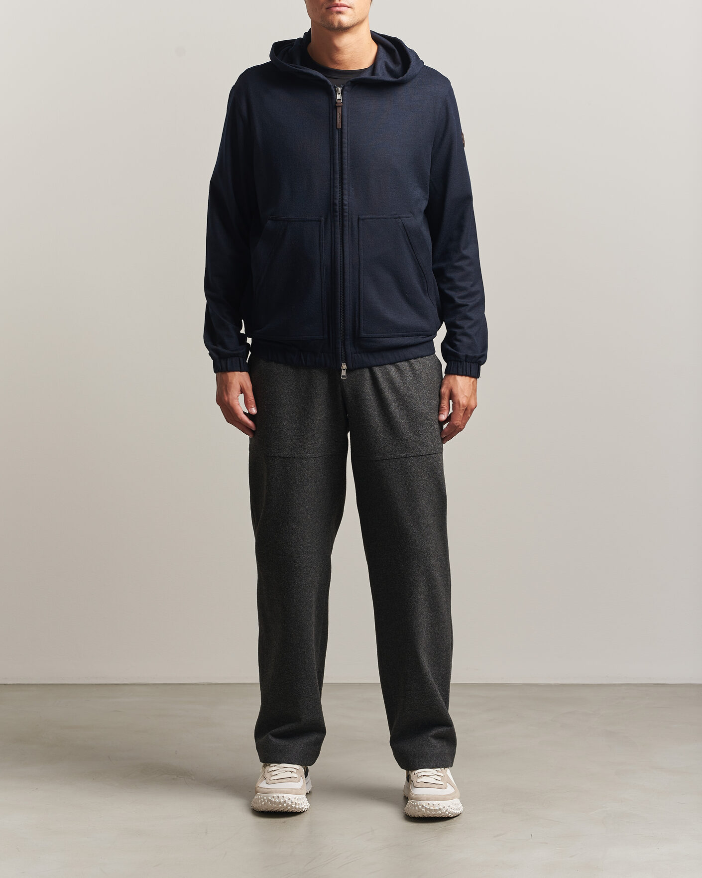 Homme | Pulls Et Tricots | Moncler | Full Zip Flannel Hoodie Navy