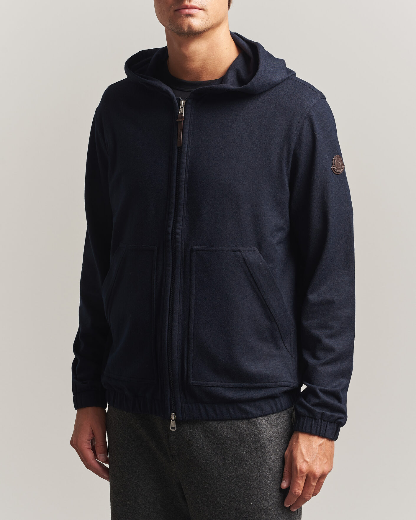 Homme | Pulls Et Tricots | Moncler | Full Zip Flannel Hoodie Navy