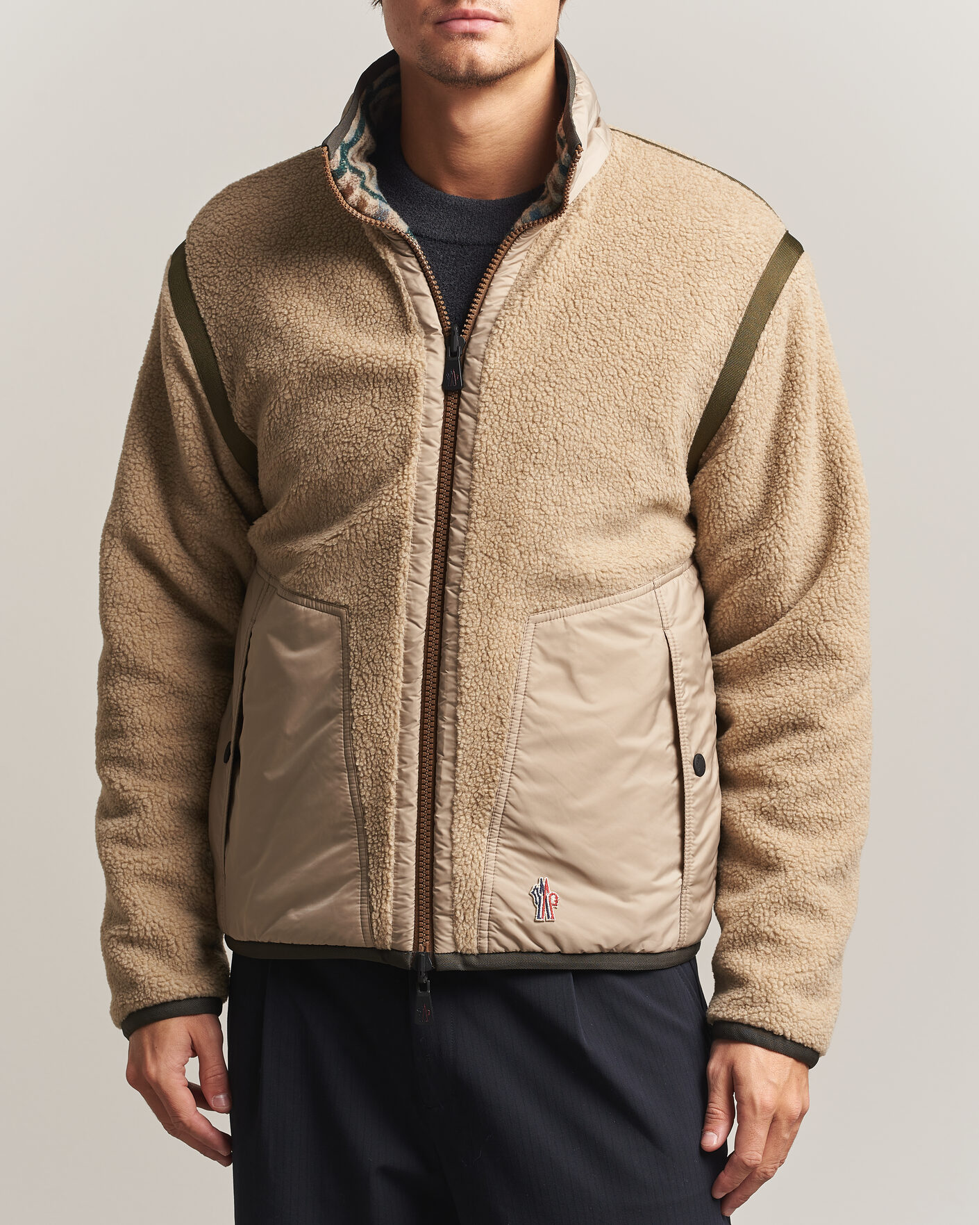 Homme | Pulls Et Tricots | Moncler Grenoble | Sherpa Zip Cardigan Beige/Green