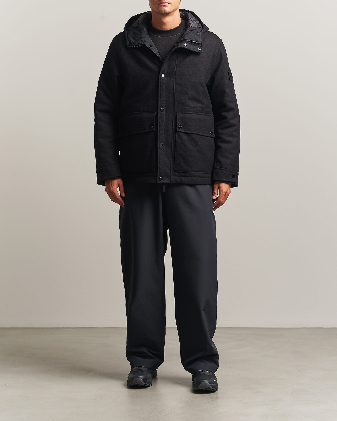 Homme | Manteaux Et Vestes | Stone Island | Ghost Wool/Nylon Flannel Short Parka Black