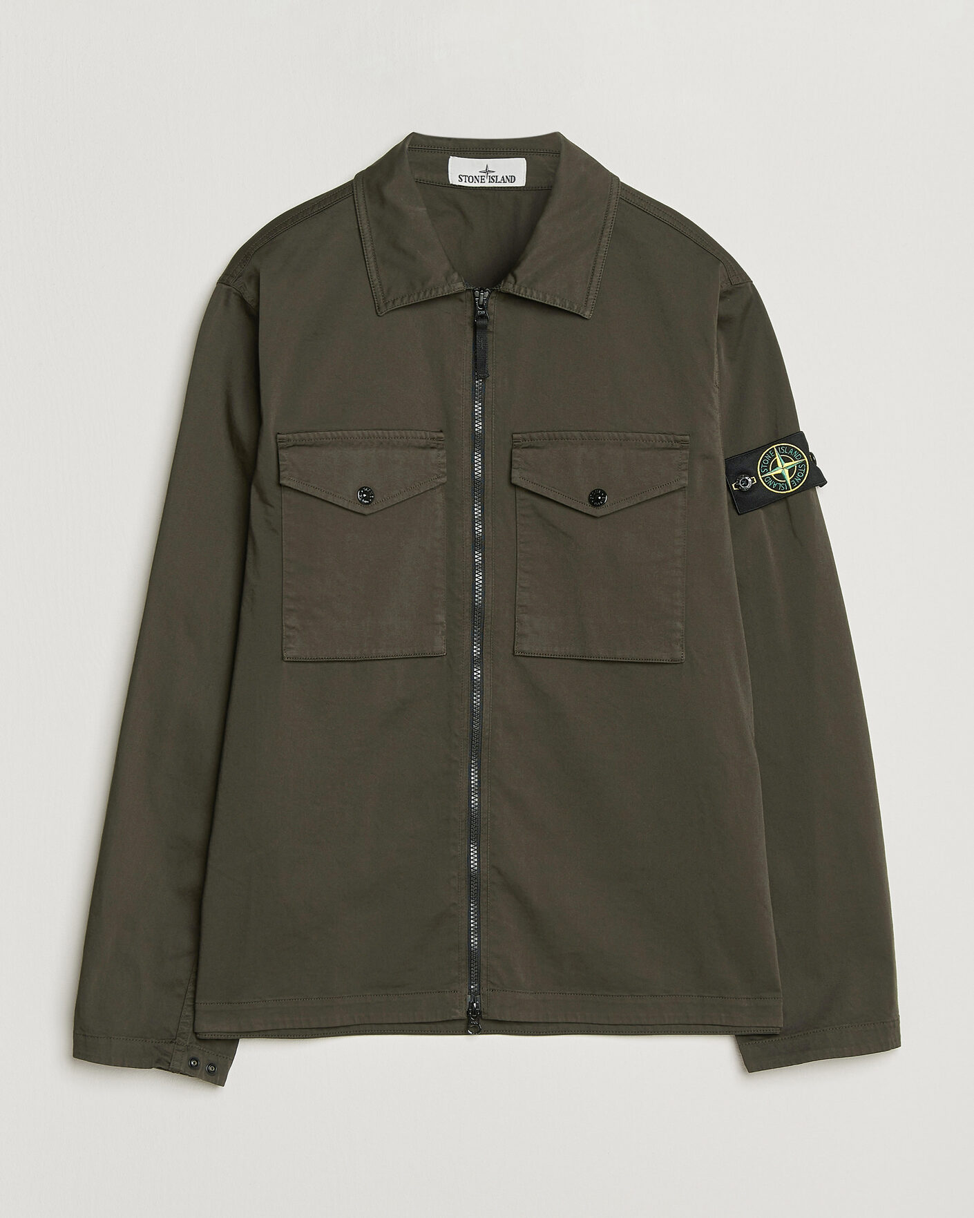 Homme | Chemises | Stone Island | Organic Cotton Satin Stretch Zip Overshirt Grey