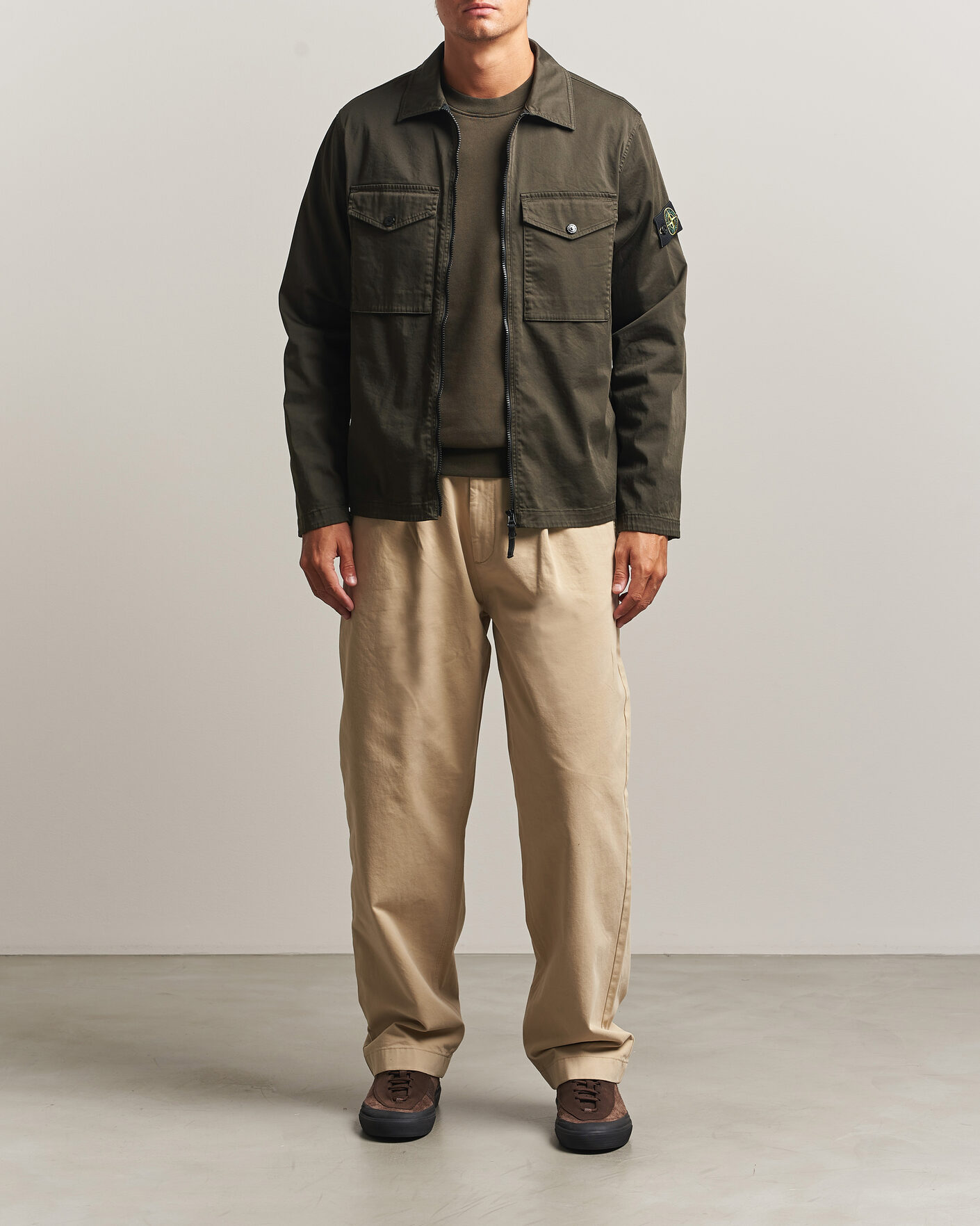 Homme | Chemises | Stone Island | Organic Cotton Satin Stretch Zip Overshirt Grey
