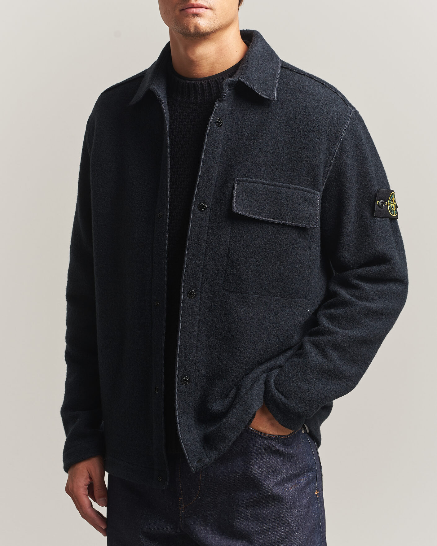 Homme | Chemises | Stone Island | Micro Bouclé Overshirt Navy Blue