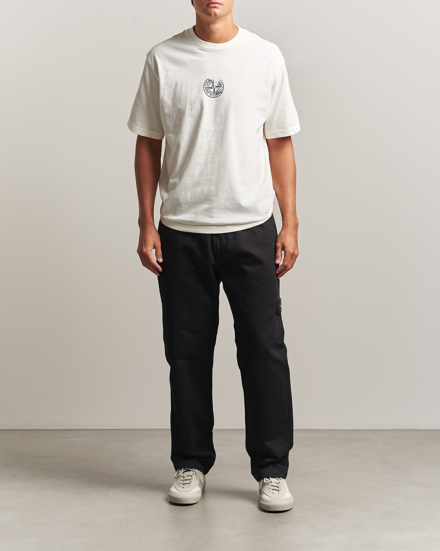 Homme | T-shirts | Stone Island | Vertical Placement Print Cotton T-Shirt Ivory