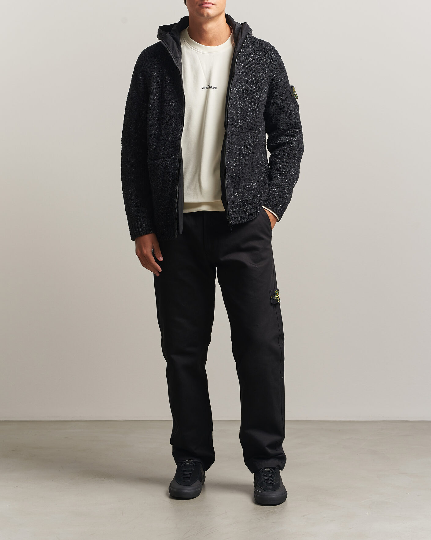 Homme | Pulls Et Tricots | Stone Island | Brushed Cotton/Nylon Reversible Zip Hood Black
