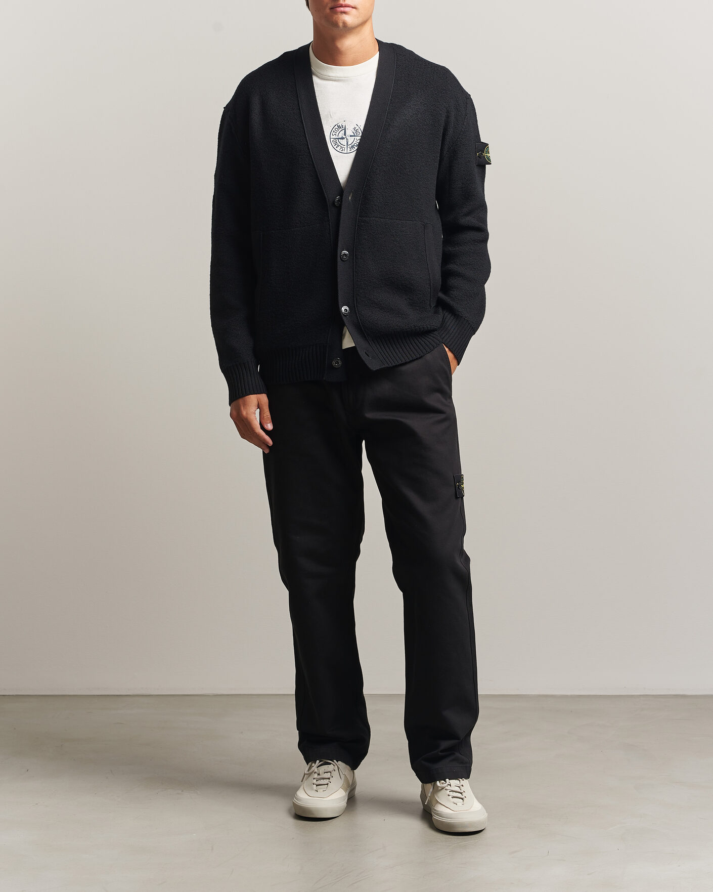 Homme | Pulls Et Tricots | Stone Island | Textured Stitch Wool Cardigan Black