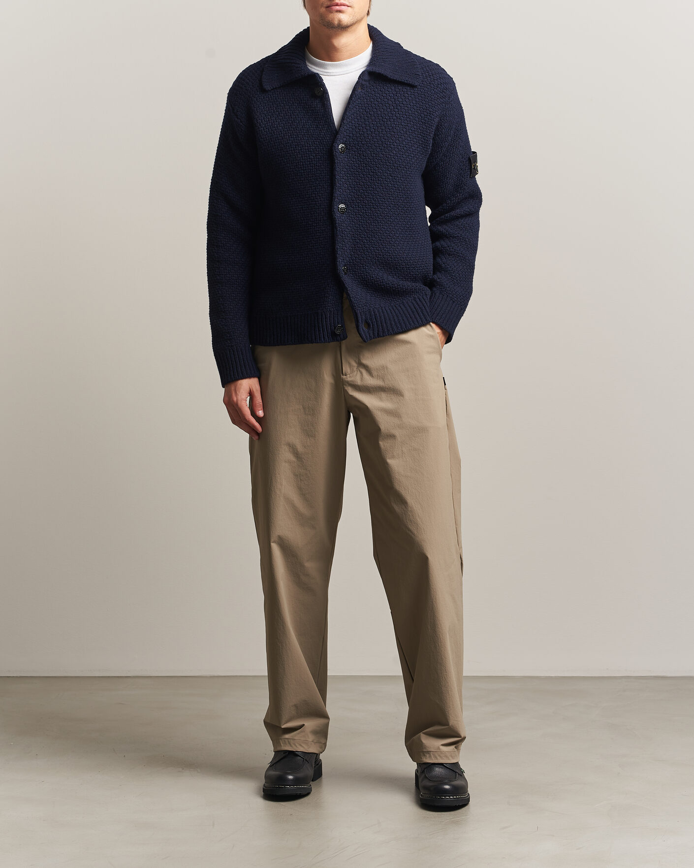 Homme | Pulls Et Tricots | Stone Island | Basket Stitch Lambswool Cardigan Navy Blue