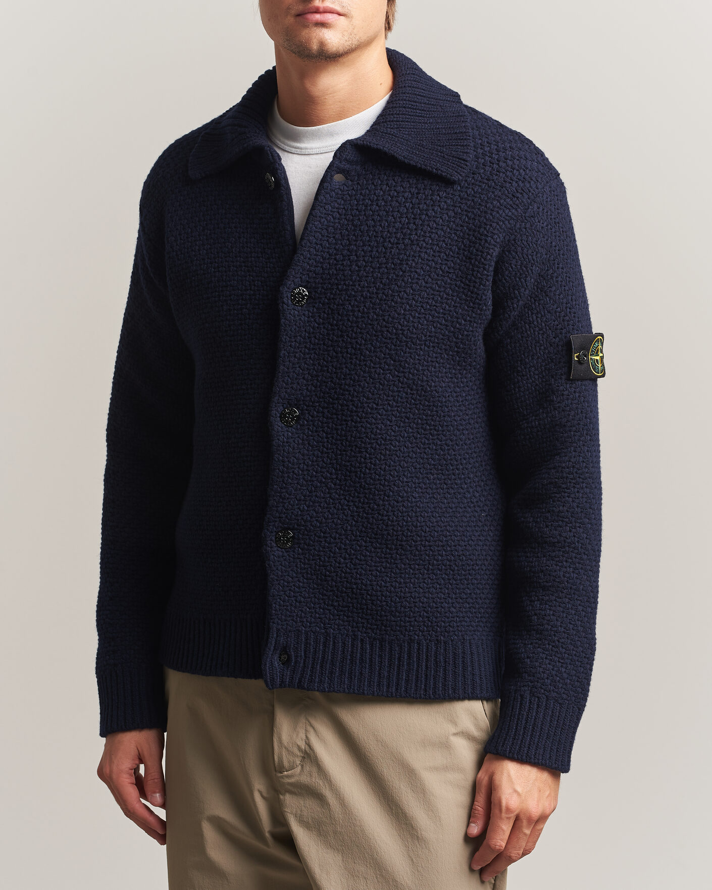 Homme | Pulls Et Tricots | Stone Island | Basket Stitch Lambswool Cardigan Navy Blue