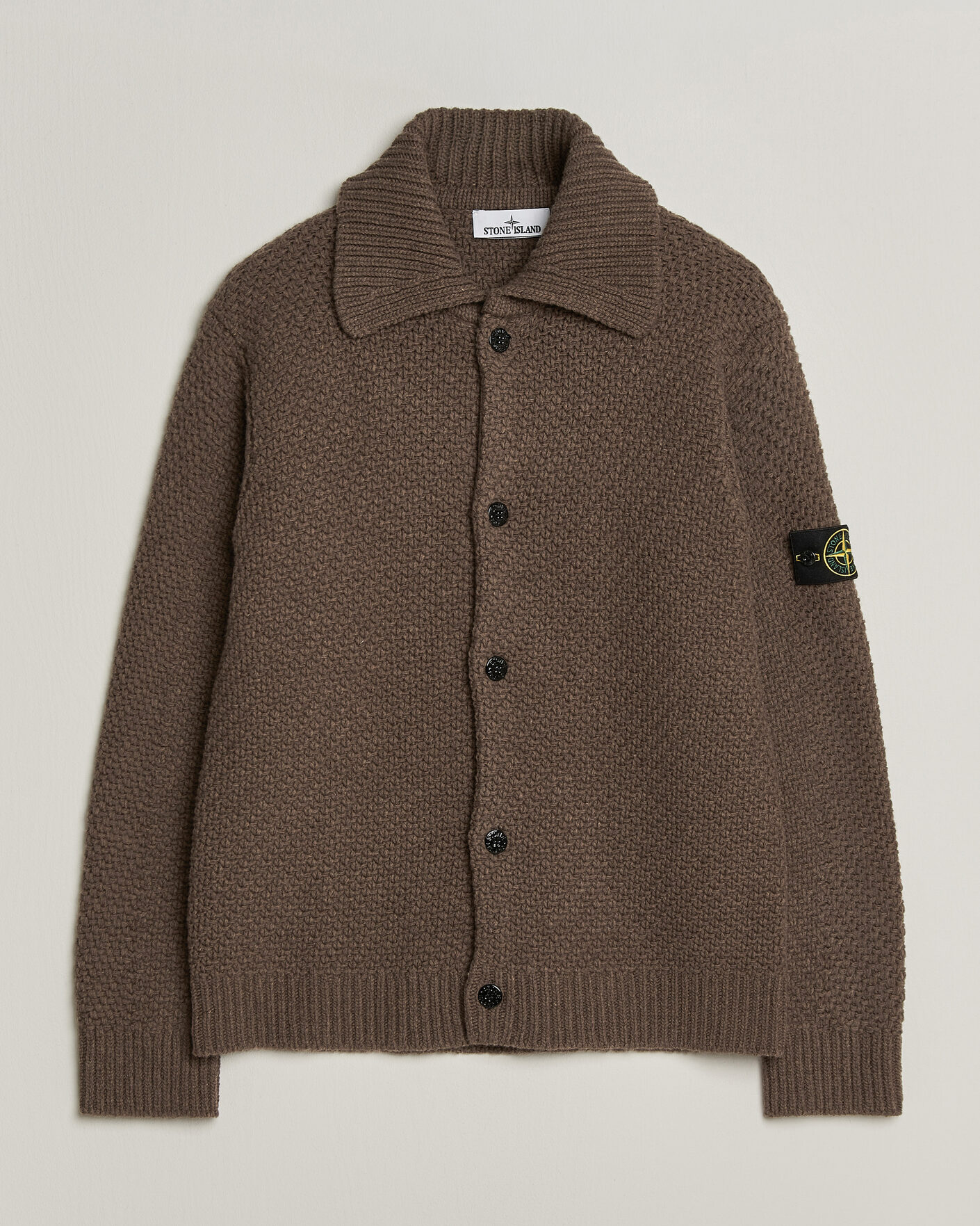 Homme | Pulls Et Tricots | Stone Island | Basket Stitch Lambswool Cardigan Umber Melange