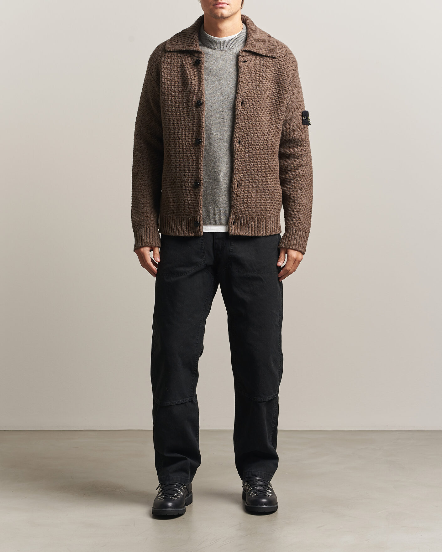 Homme | Pulls Et Tricots | Stone Island | Basket Stitch Lambswool Cardigan Umber Melange