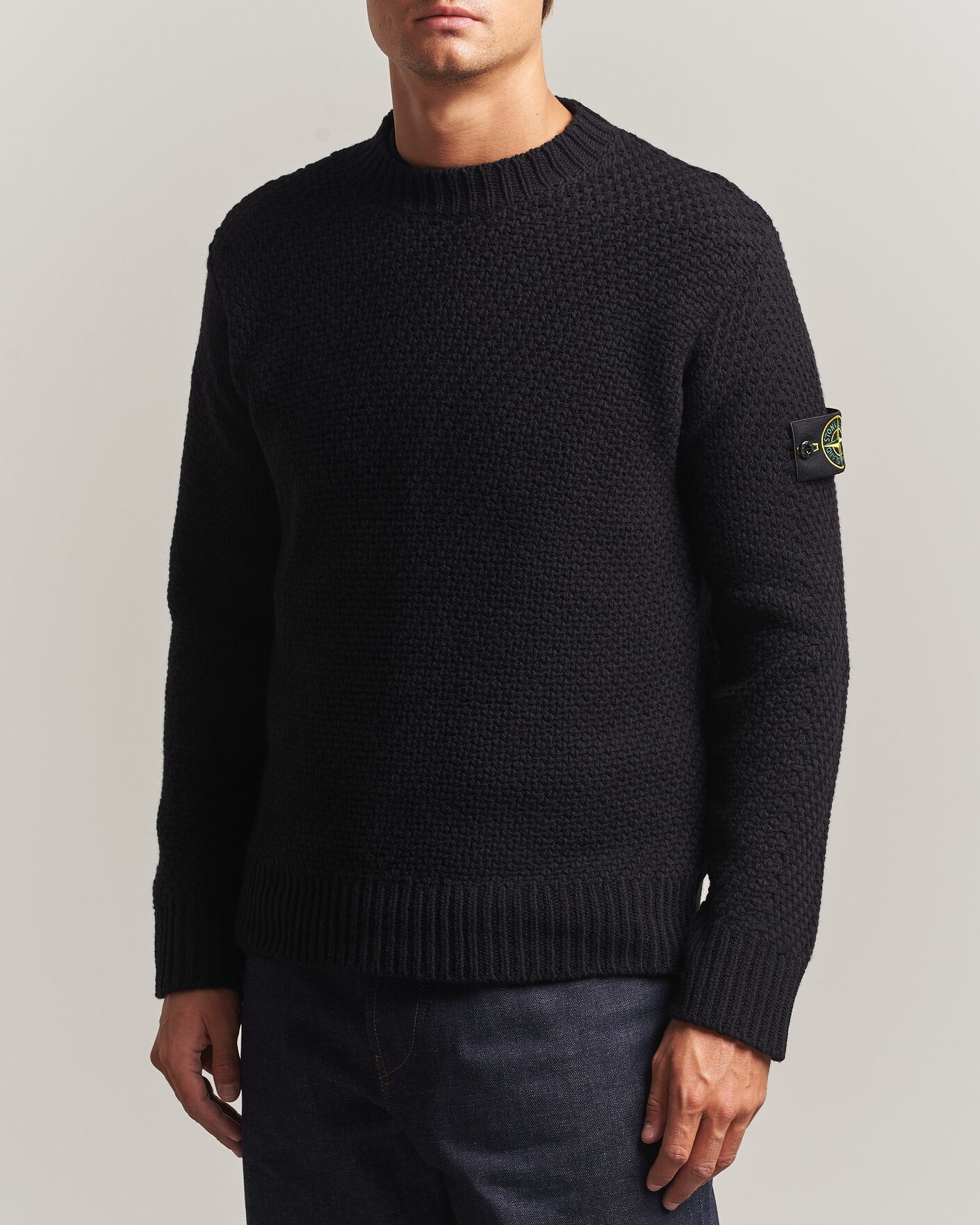 Homme | Pulls Et Tricots | Stone Island | Basket Stitch Lambswool Crew Neck Black