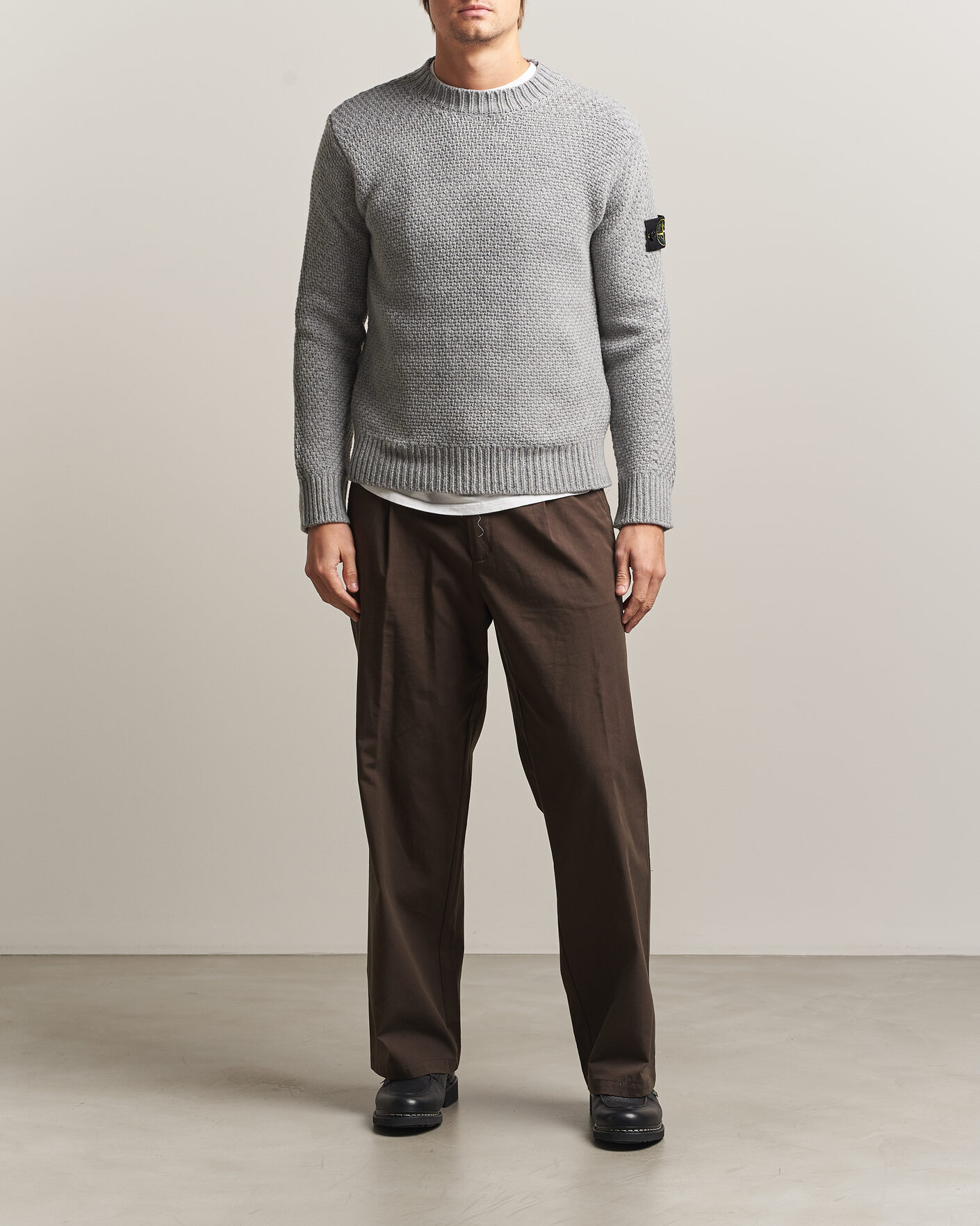 Homme | Pulls Et Tricots | Stone Island | Basket Stitch Lambswool Crew Neck Grey Melange