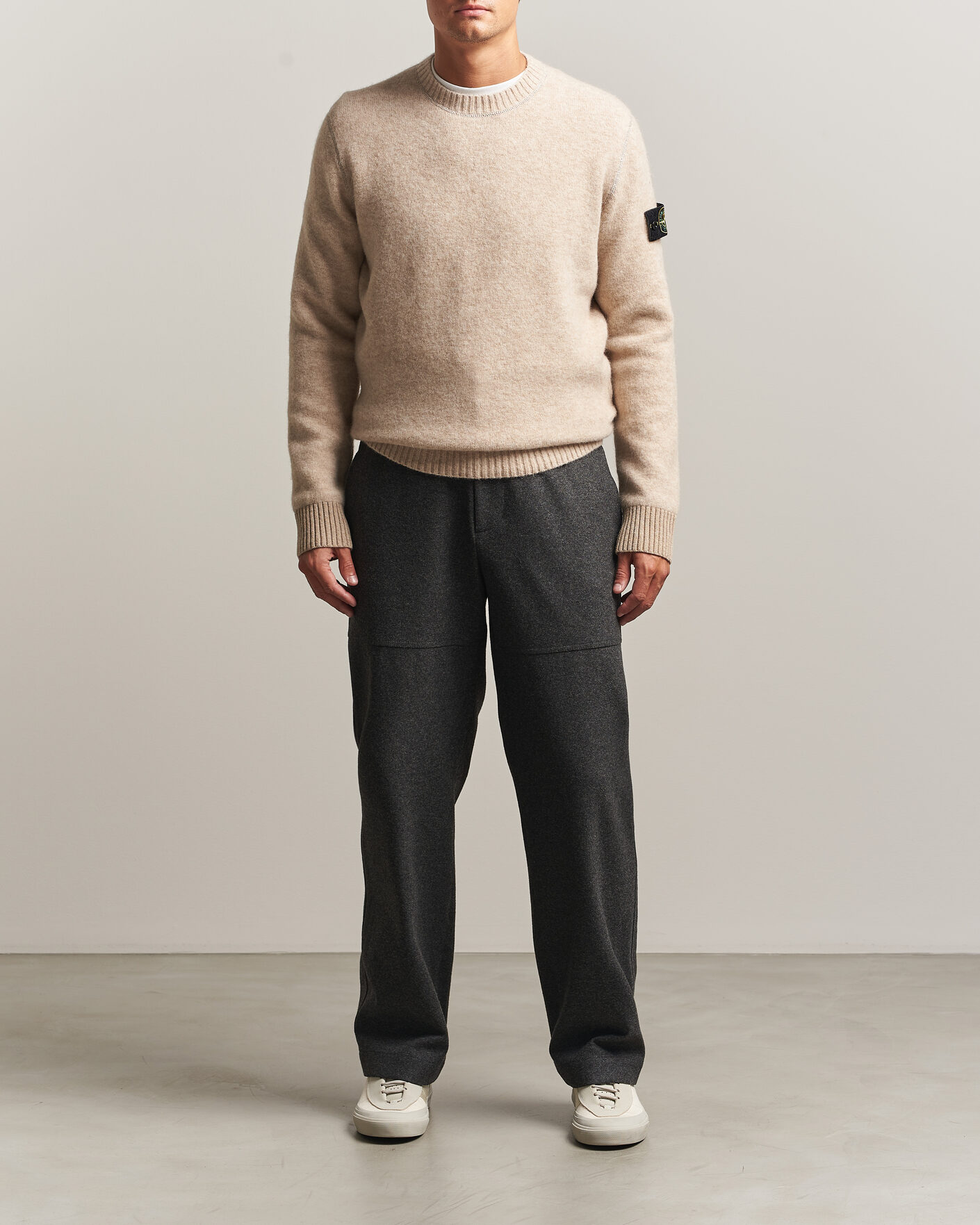 Homme | Pulls Et Tricots | Stone Island | Baby Alpaca Blend Contrast Crew Beige Melange