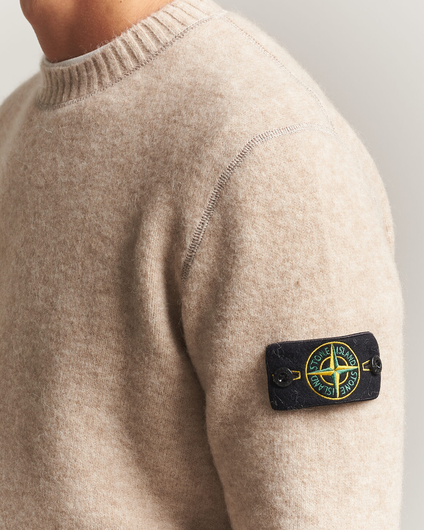 Homme | Pulls Et Tricots | Stone Island | Baby Alpaca Blend Contrast Crew Beige Melange