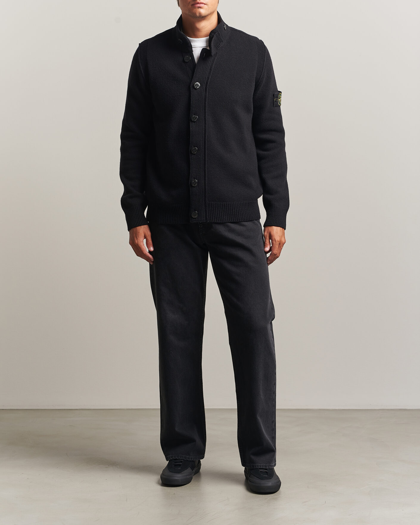 Homme | Pulls Et Tricots | Stone Island | Knitted Lambswool Zip Button Cardigan Black