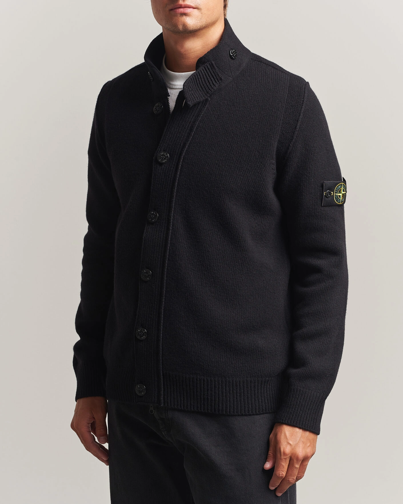 Homme | Pulls Et Tricots | Stone Island | Knitted Lambswool Zip Button Cardigan Black
