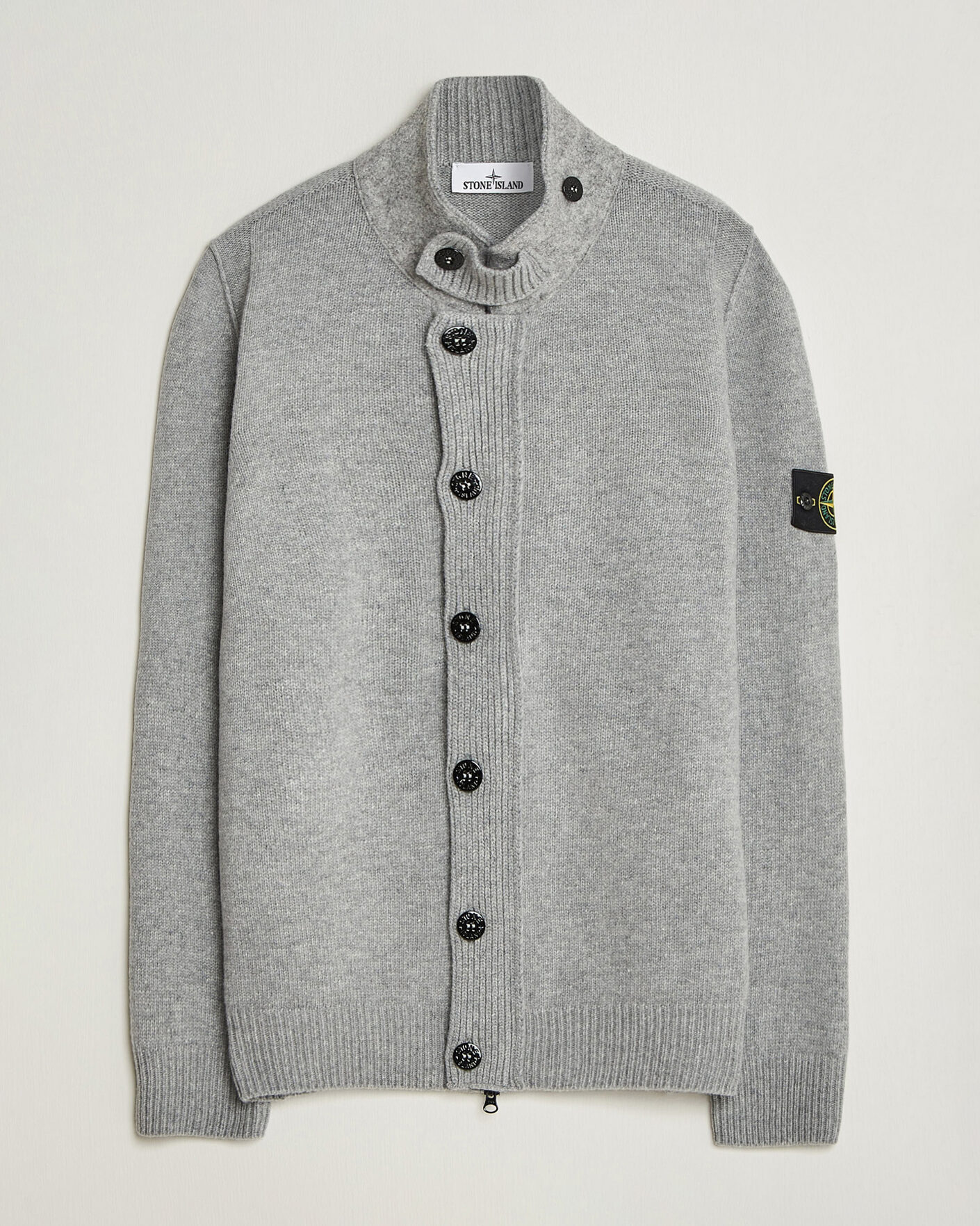 Homme | Pulls Et Tricots | Stone Island | Knitted Lambswool Zip Button Cardigan Grey Melange