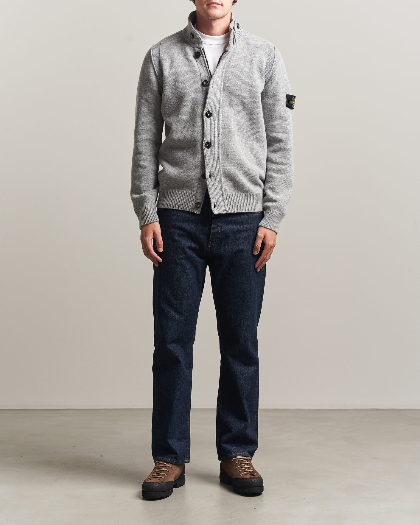 Homme | Pulls Et Tricots | Stone Island | Knitted Lambswool Zip Button Cardigan Grey Melange