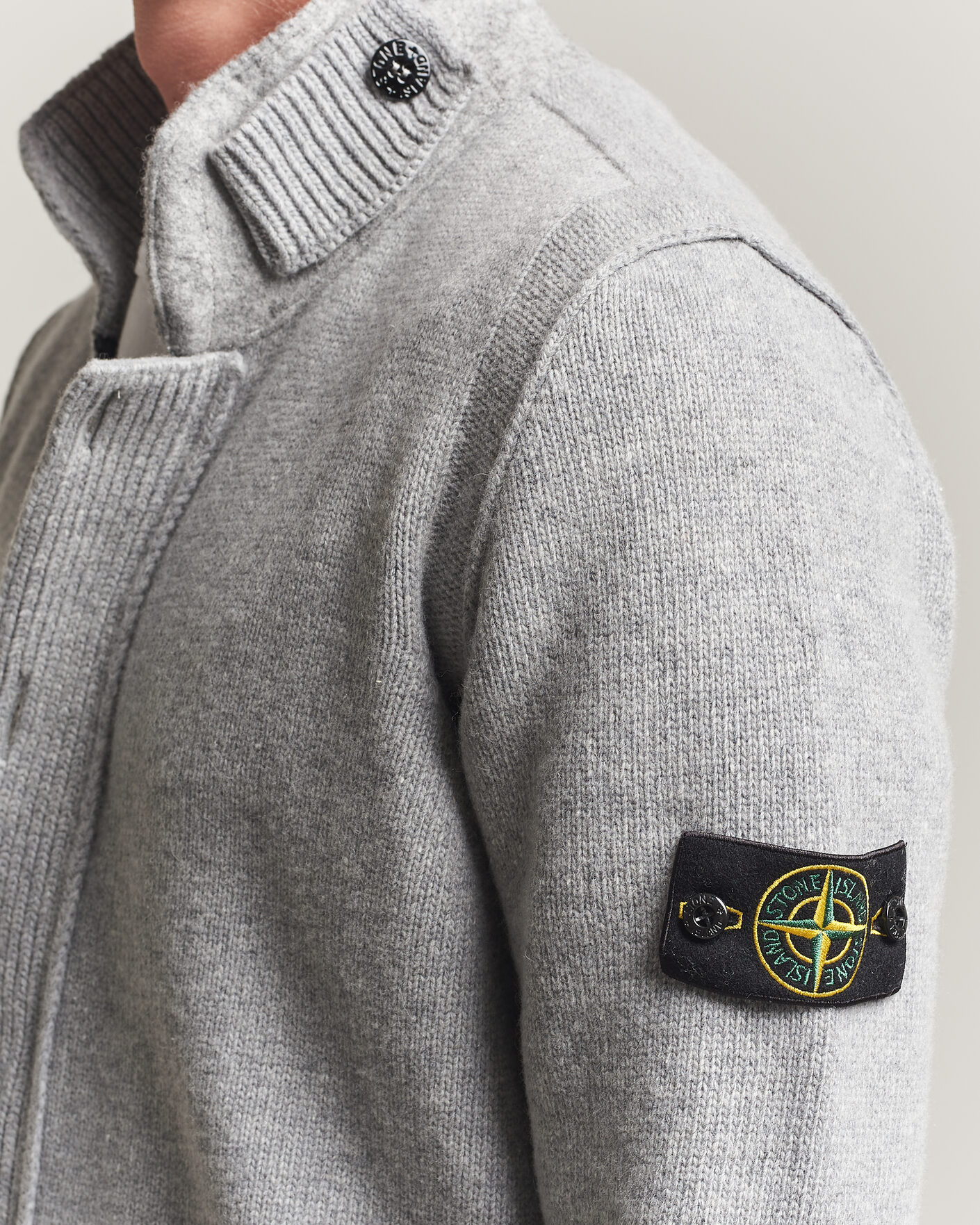 Homme | Pulls Et Tricots | Stone Island | Knitted Lambswool Zip Button Cardigan Grey Melange