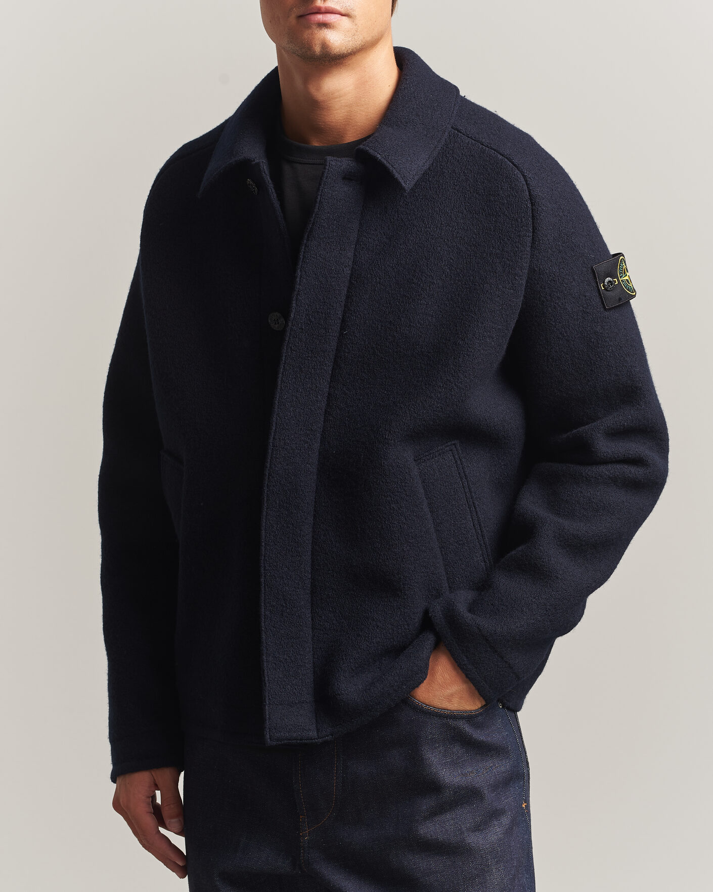 Homme | Pulls Et Tricots | Stone Island | Felted Wool Cardigan Navy Blue