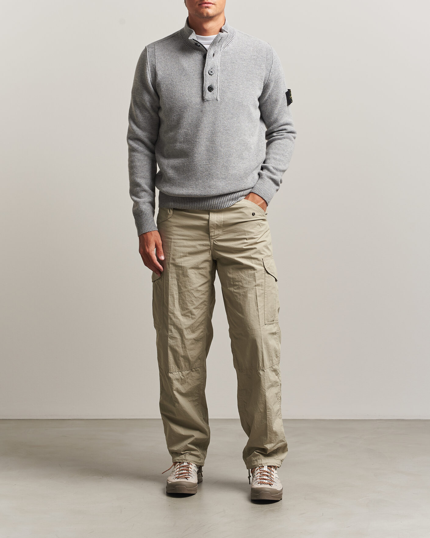 Homme | Pulls Et Tricots | Stone Island | Knitted Lambswool Half Button Zip Grey Melange