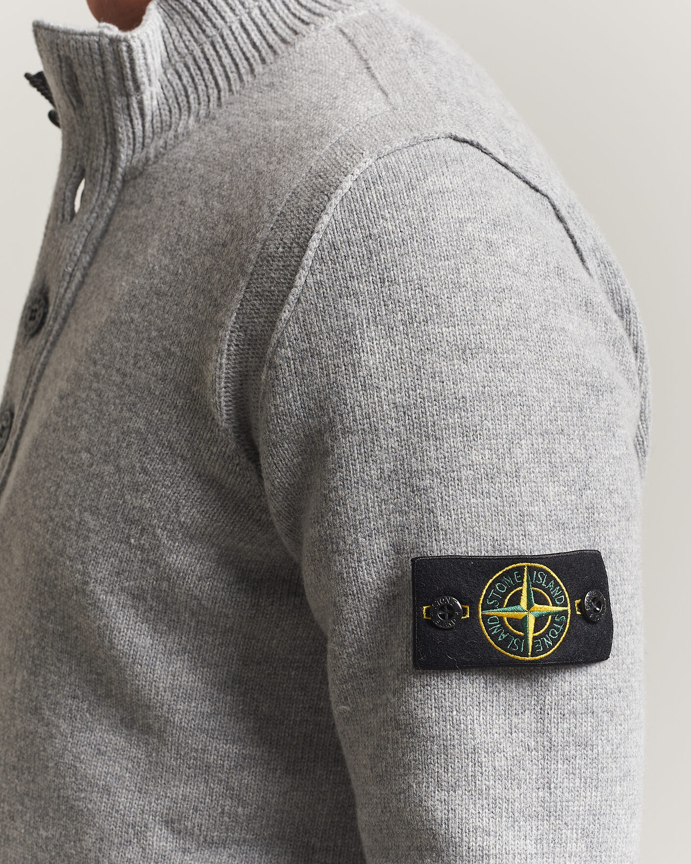 Homme | Pulls Et Tricots | Stone Island | Knitted Lambswool Half Button Zip Grey Melange